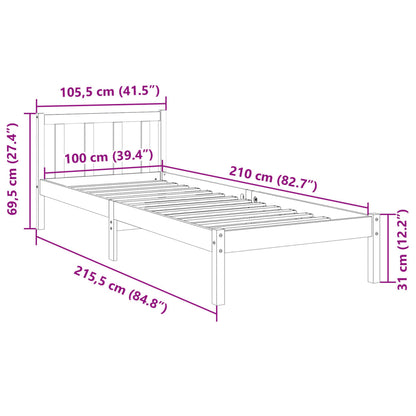 Cama extra longa sem colchão 100x210 cm madeira de pinho maciça