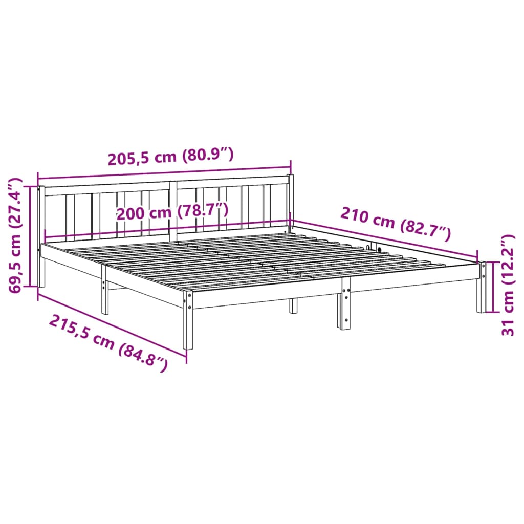 Cama extra longa sem colchão 200x210 cm madeira de pinho maciça