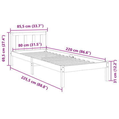 Cama extra longa sem colchão 80x220 cm madeira de pinho maciça