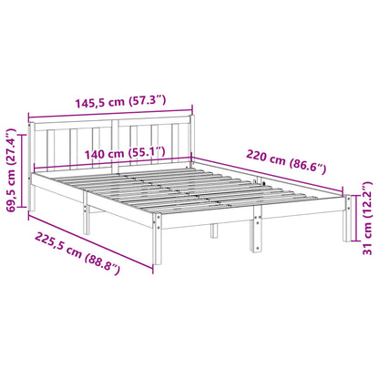 Cama extra longa sem colchão 140x220 cm pinho maciço branco