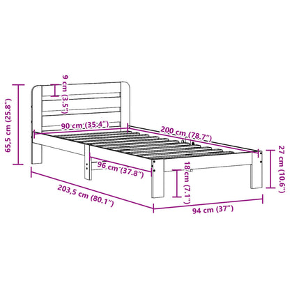 Cama sem colchão 90x200 cm madeira de pinho maciça branco