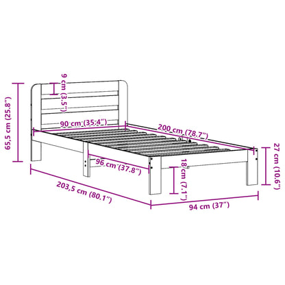 Cama sem colchão 90x200 cm pinho maciço castanho-mel