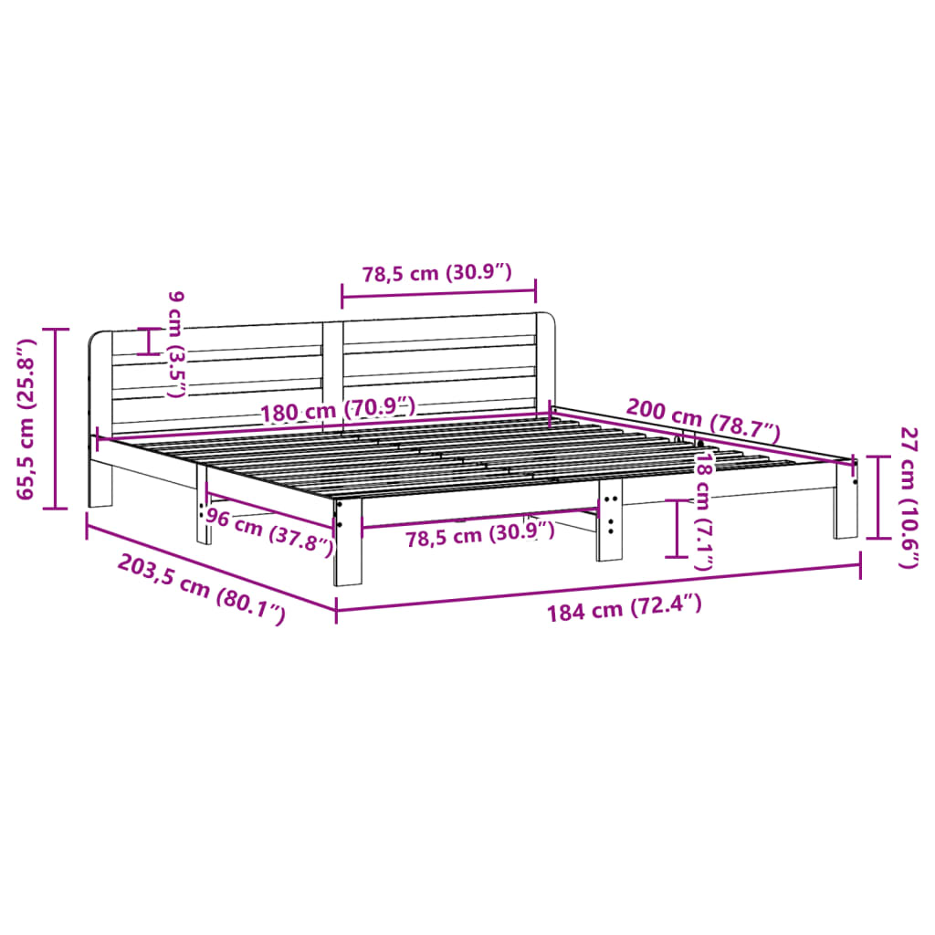 Cama sem colchão 180x200 cm madeira de pinho maciça branco