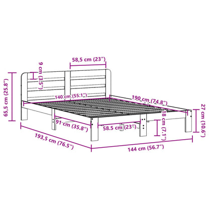 Cama sem colchão 140x190 cm pinho maciço castanho-mel