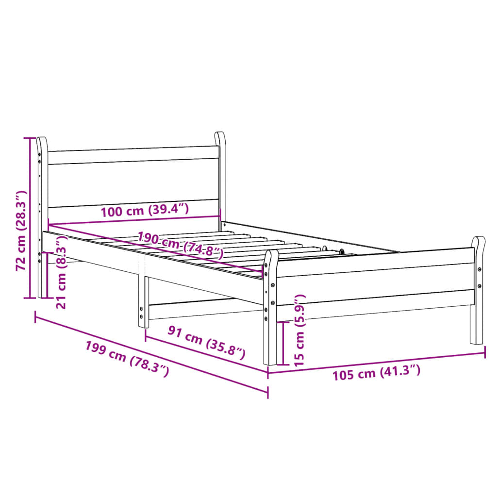 Cama sem colchão 100x200 cm madeira de pinho maciça branco