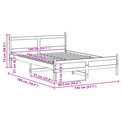 Cama sem colchão 140x190 cm madeira de pinho maciça branco