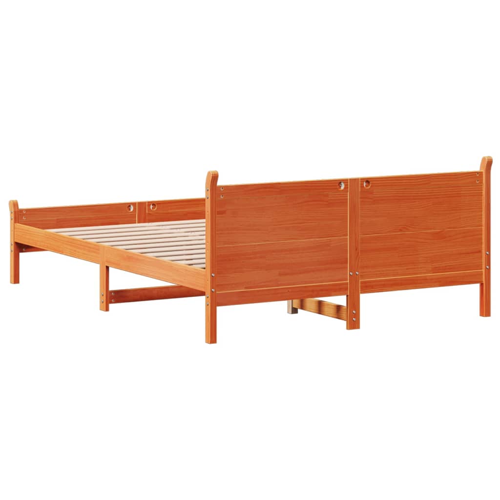 Cama sem colchão 135x190 cm madeira pinho maciça castanho-mel