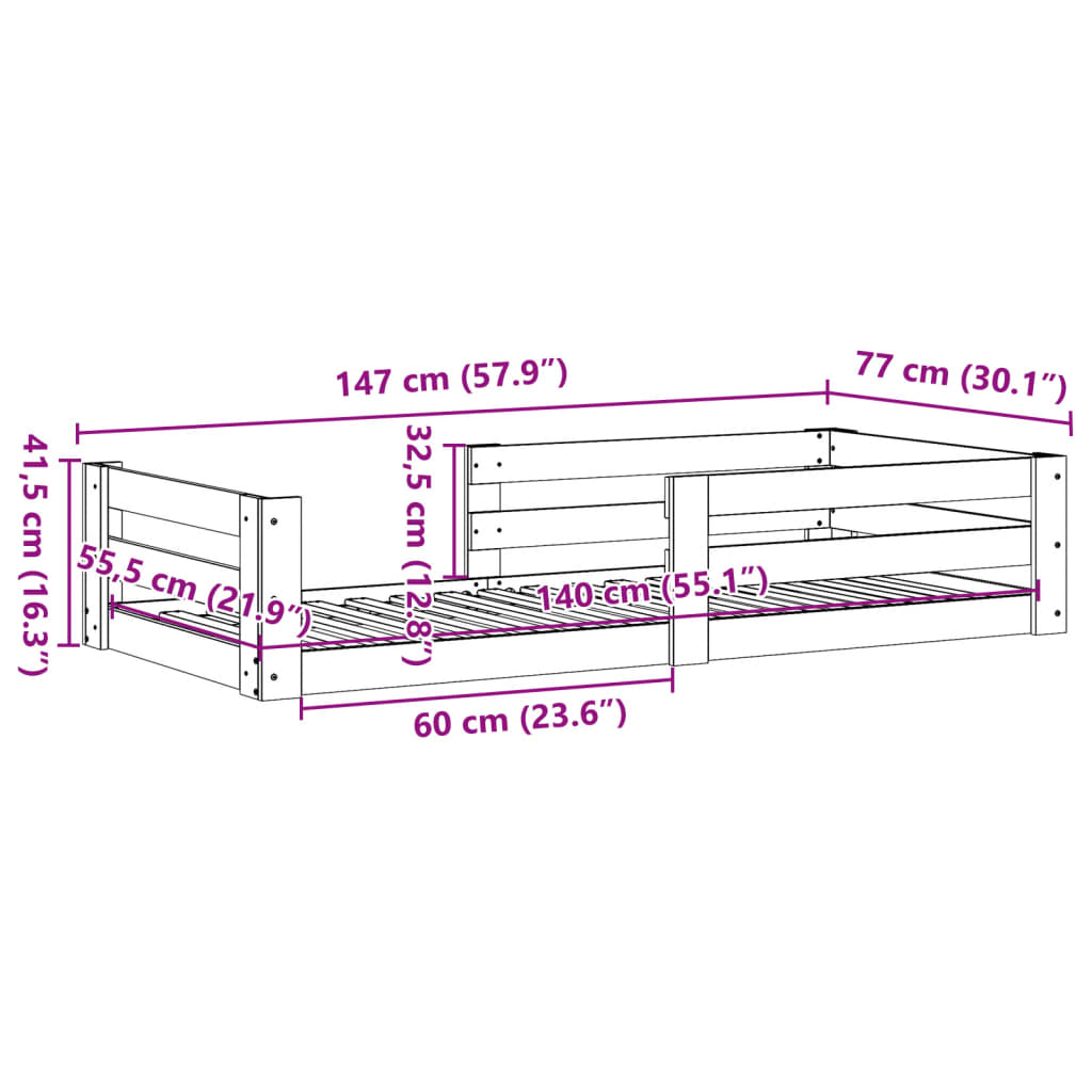 Cama sem colchão 70x140 cm madeira de pinho maciça branco