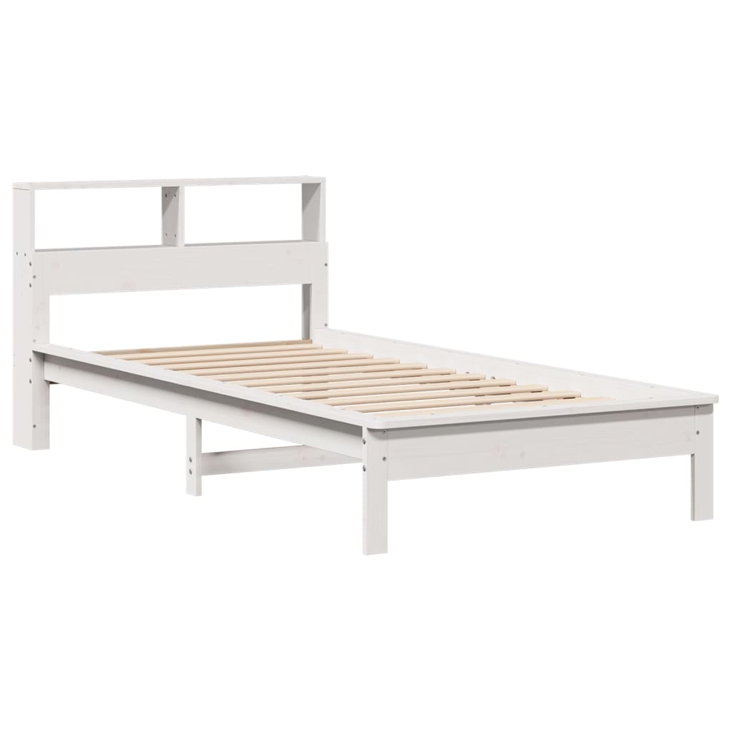 Cama com estante sem colchão 100x200 cm pinho maciço branco