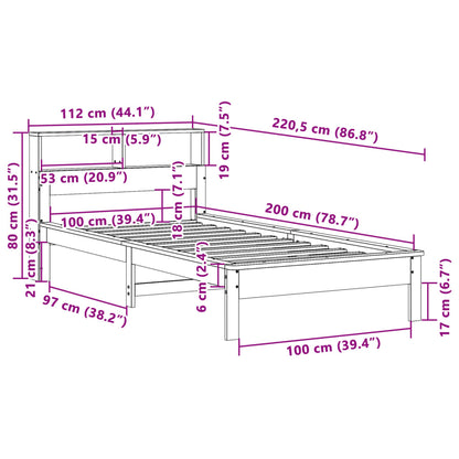 Cama com estante sem colchão 100x200 cm pinho maciço branco