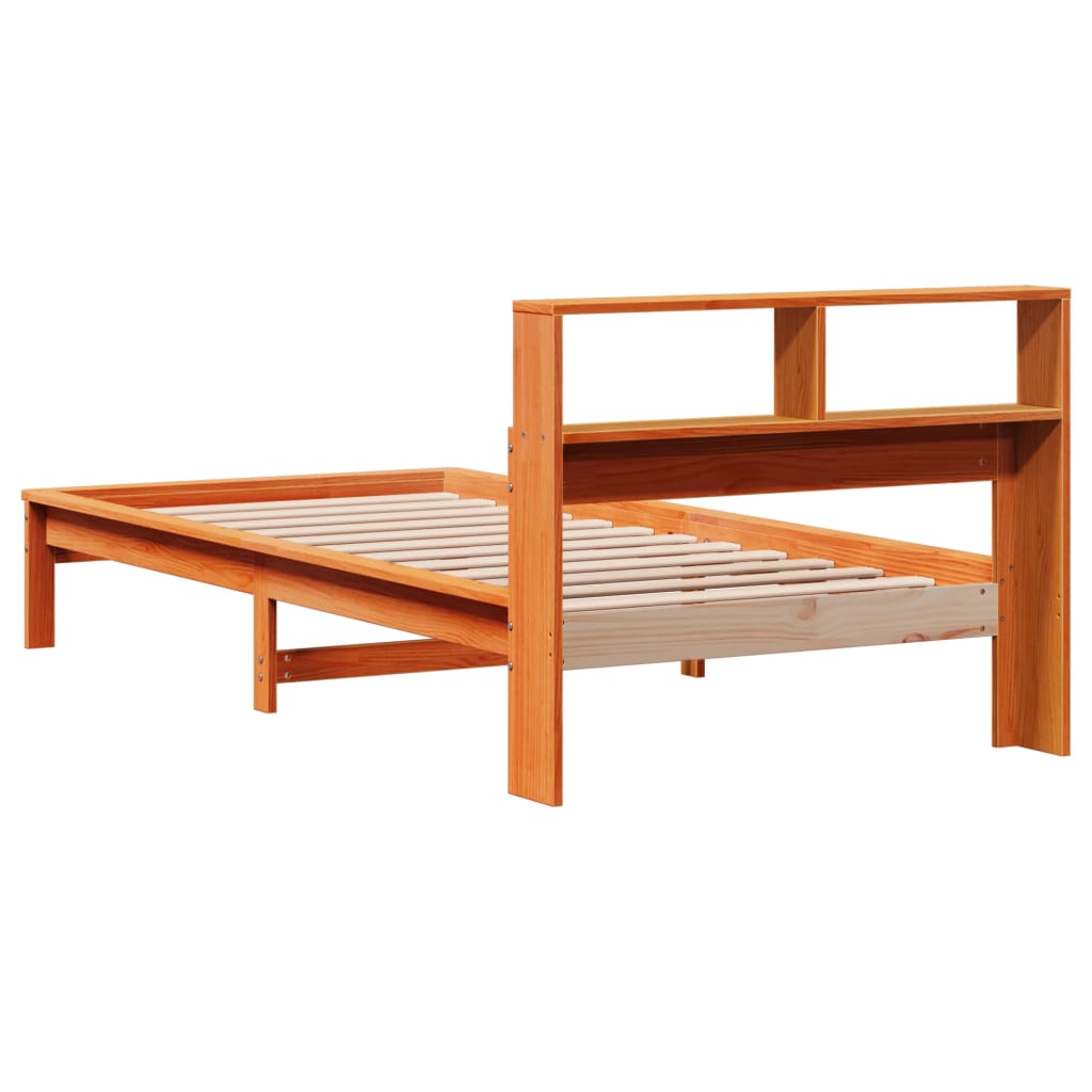 Cama com estante sem colchão 90x200cm pinho maciço castanho-mel