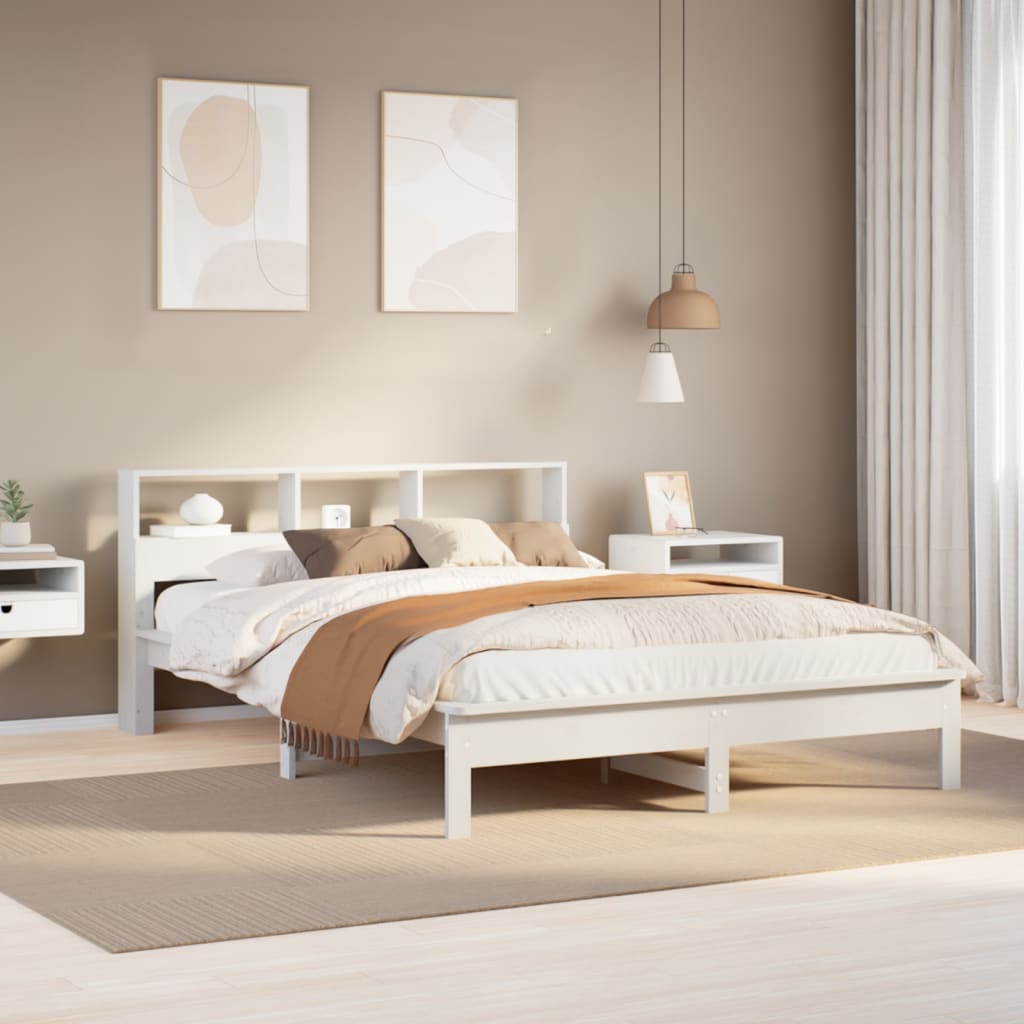 Cama com estante sem colchão 120x190 cm pinho maciço branco