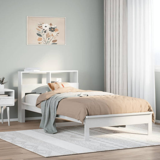 Cama com estante sem colchão 90x190 cm pinho maciço branco