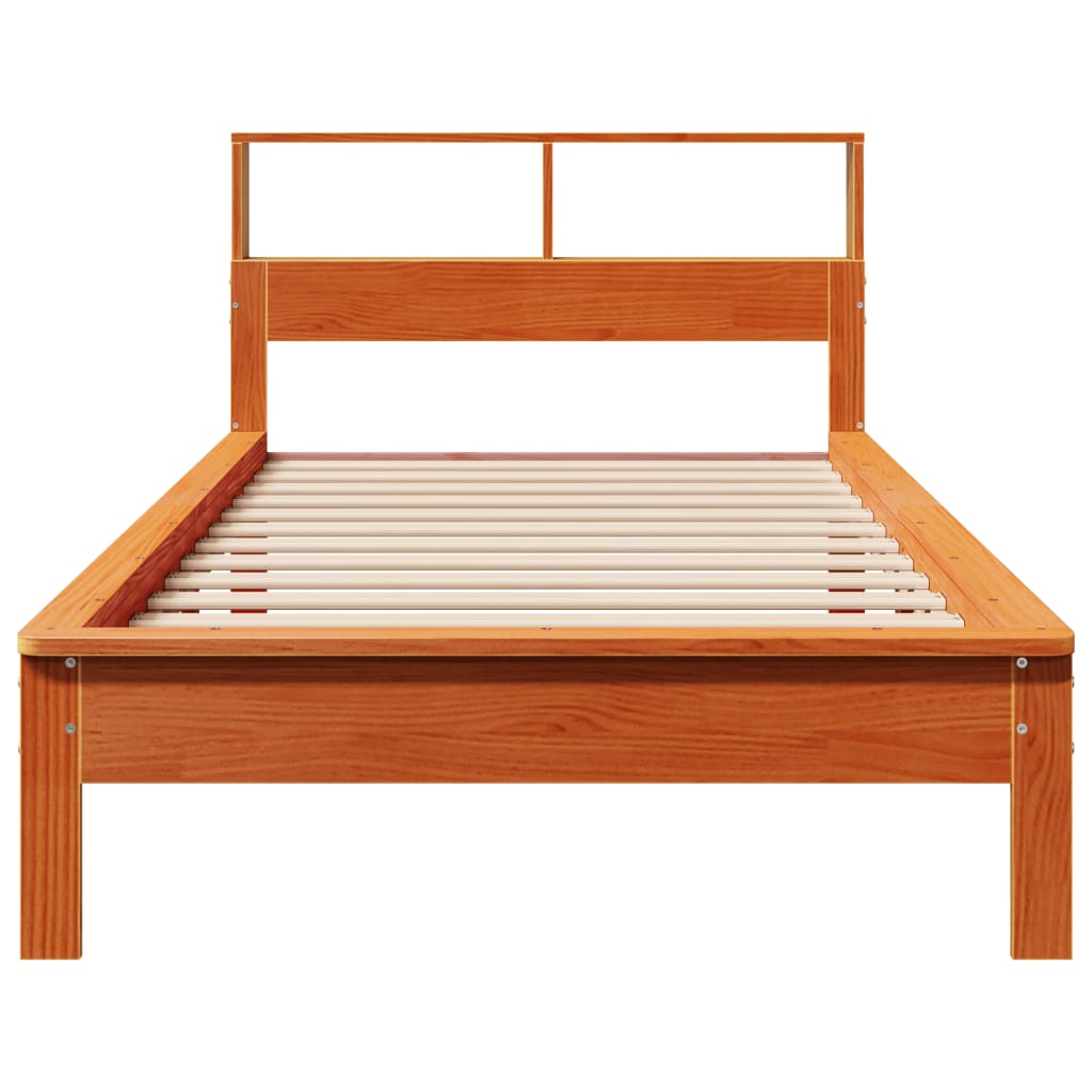 Cama com estante sem colchão 90x190cm pinho maciço castanho-mel