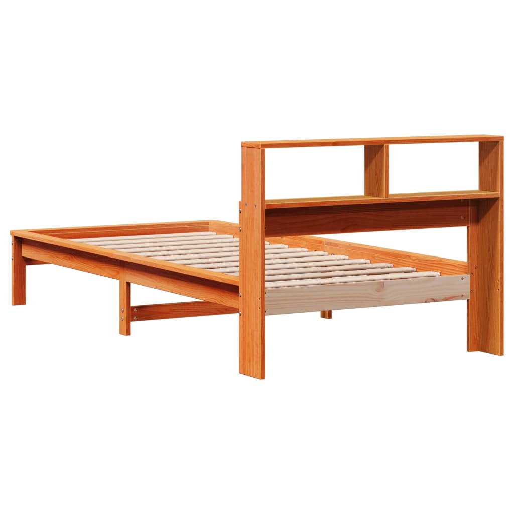 Cama com estante sem colchão 90x190cm pinho maciço castanho-mel