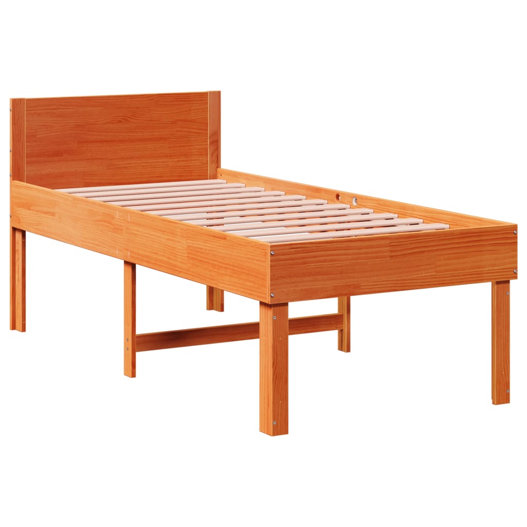 Cama sem colchão 90x190 cm madeira de pinho maciça castanho-mel