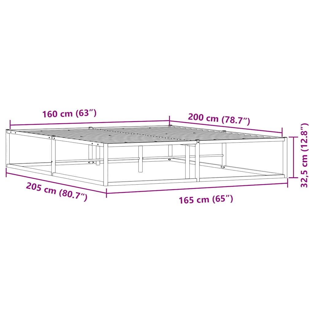 Estrutura de cama sem colchão branco 160x200 cm metal