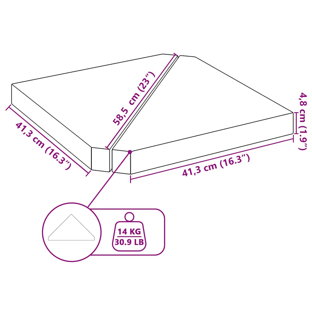 Placas peso guarda-sol triangulares 2 pcs granito 14kg cinzento