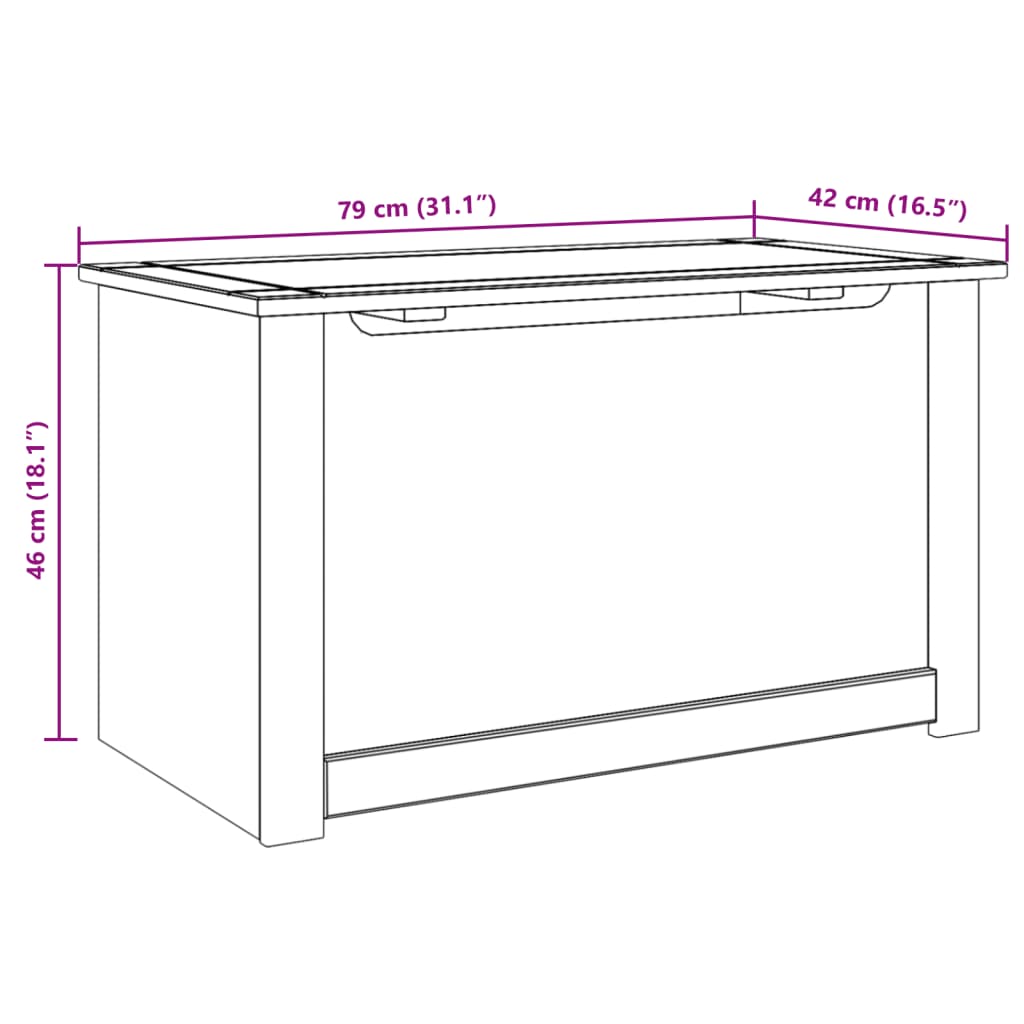 Caixa de arrumação com tampa Panama 79x42x46 cm pinho maciço