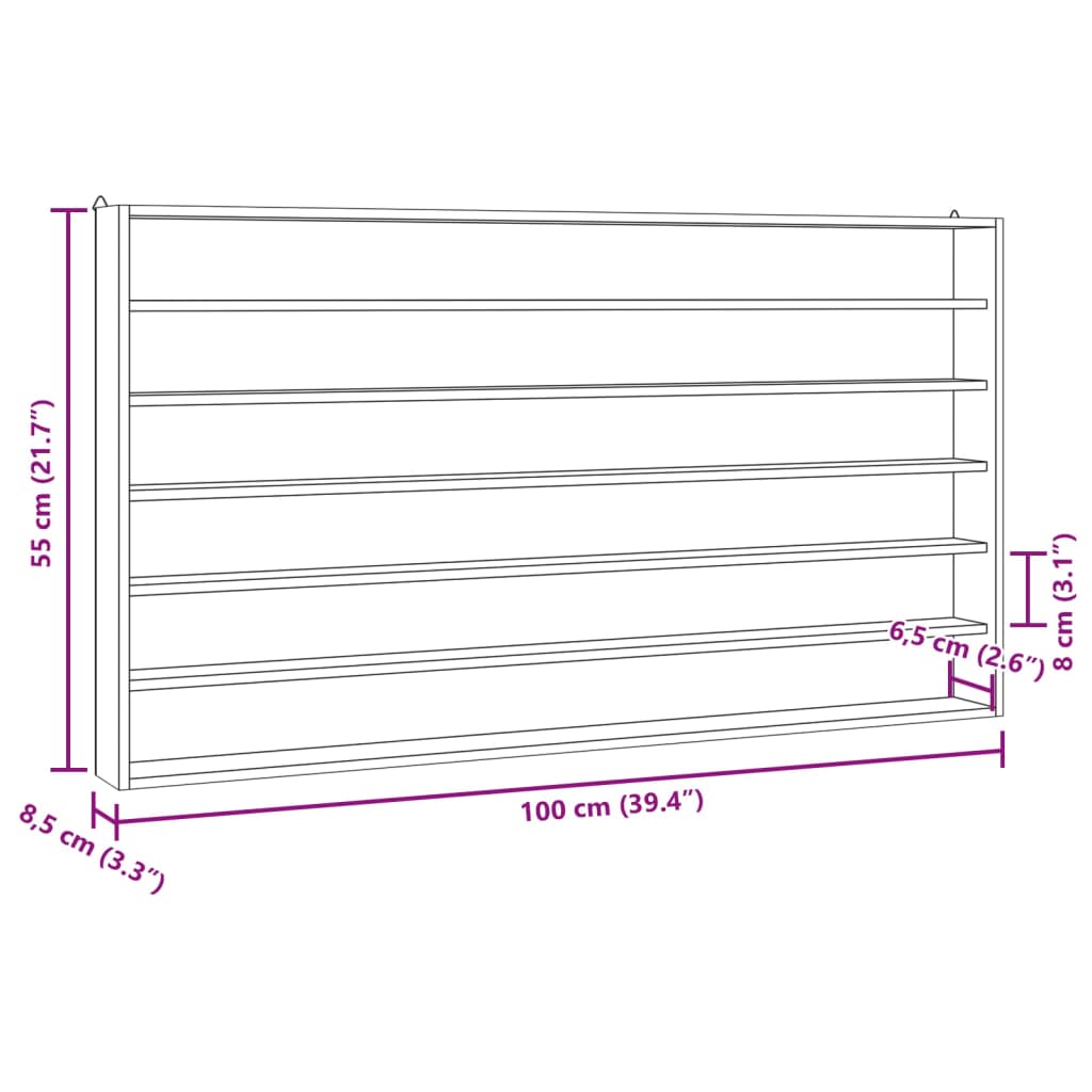 Armário expositor de parede com 6 prateleiras 100x8,5x55 cm