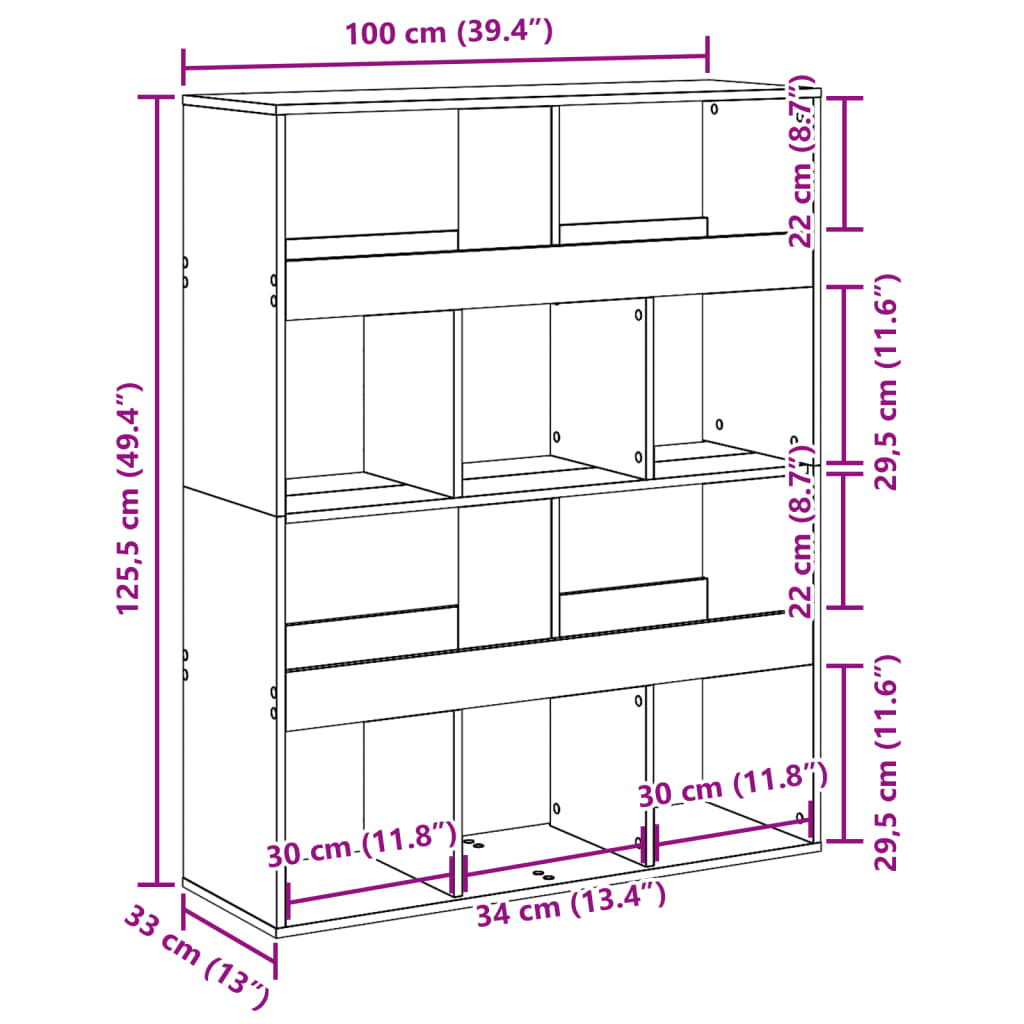 Estante 100x33x125,5 cm derivados de madeira cinzento sonoma