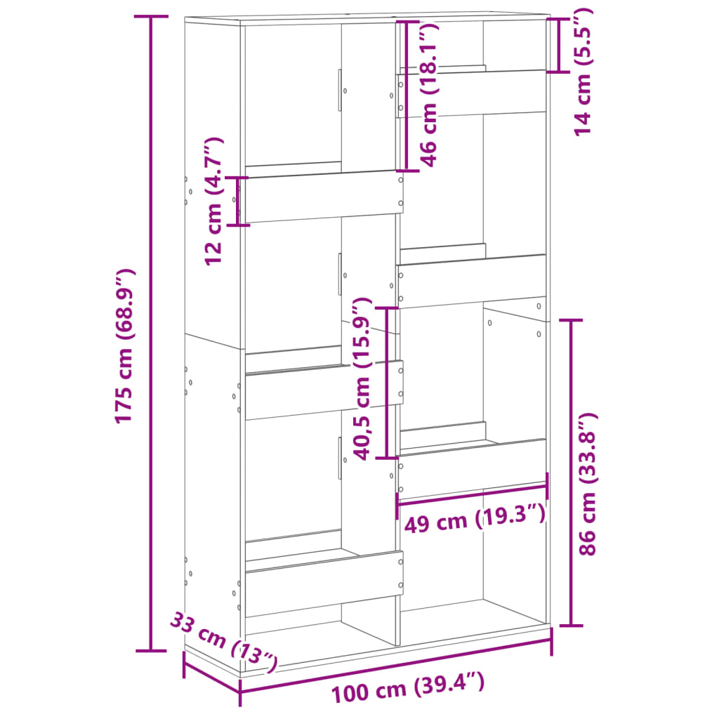 Estante 100x33x175 cm derivados de madeira cinzento sonoma