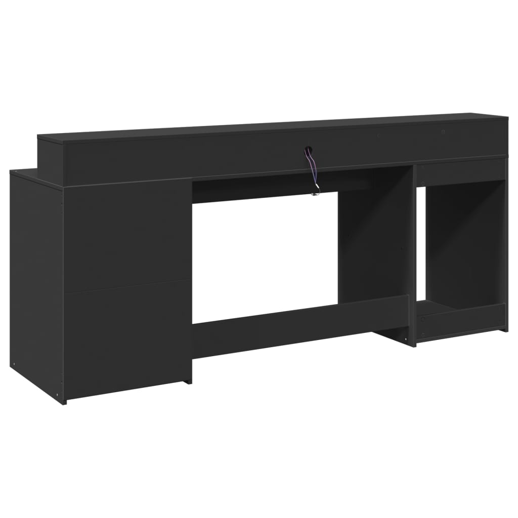 Secretária c/ luzes LED 200x55x91 cm derivados de madeira preto