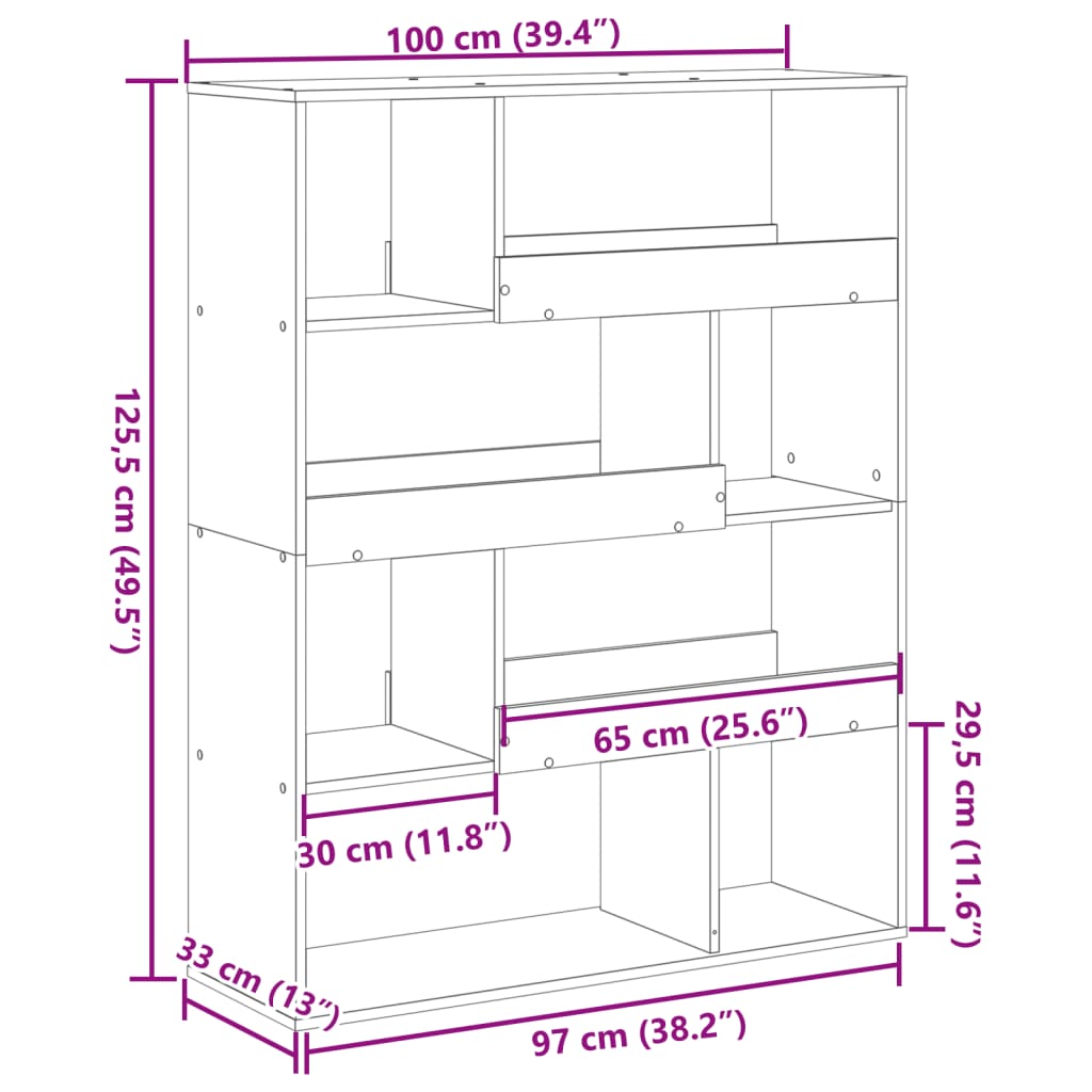 Divisória 100x33x125,5 cm derivados de madeira cinzento cimento