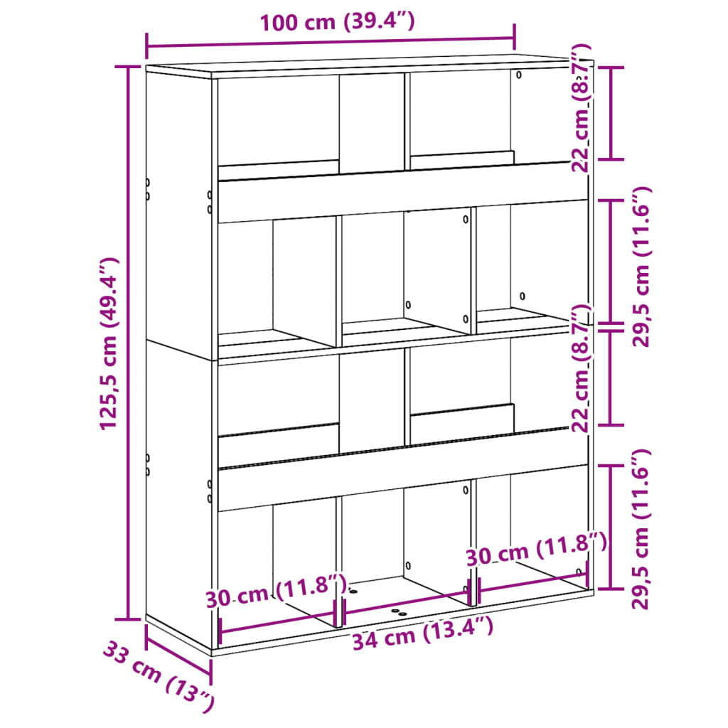 divisória 100x33x125,5 cm derivados de madeira cinzento sonoma