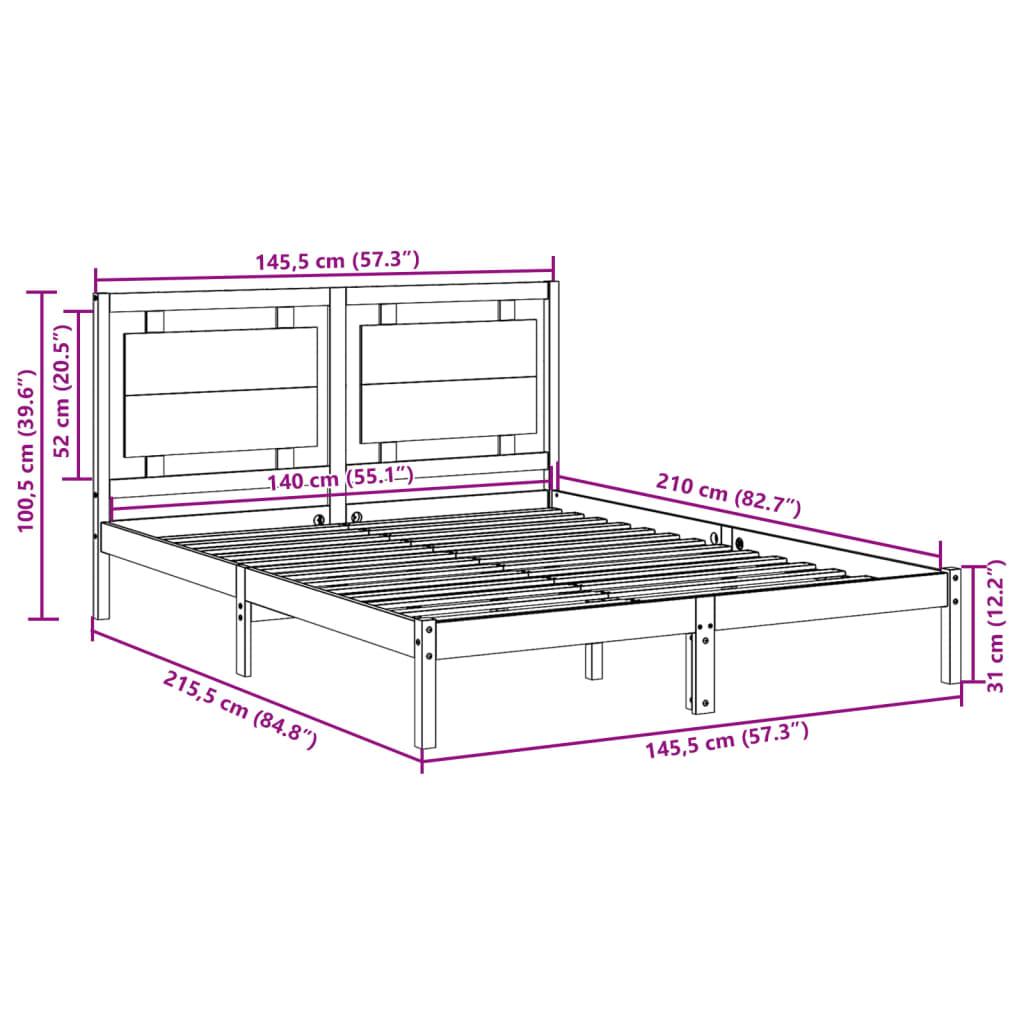 Cama extra longa sem colchão 140x210 cm madeira maciça