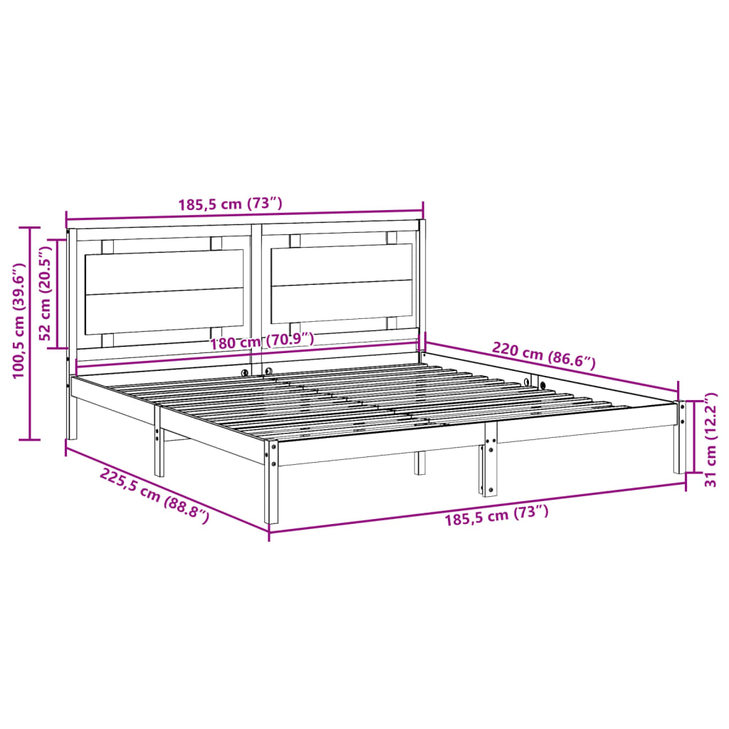 Cama extra longa sem colchão 180x220 cm madeira maciça