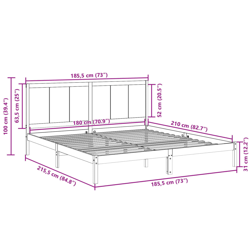 Cama extra longa sem colchão 180x210 cm madeira maciça