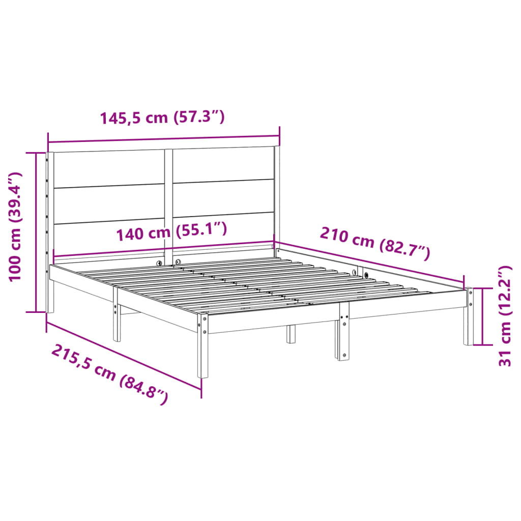 Cama extra longa sem colchão 140x210 cm madeira maciça