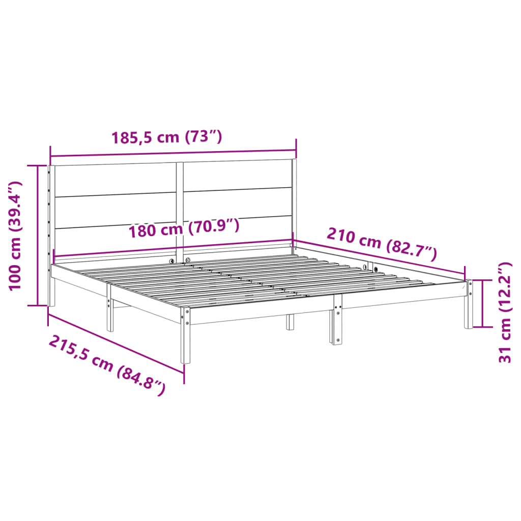 Cama extra longa sem colchão 180x210 cm madeira maciça