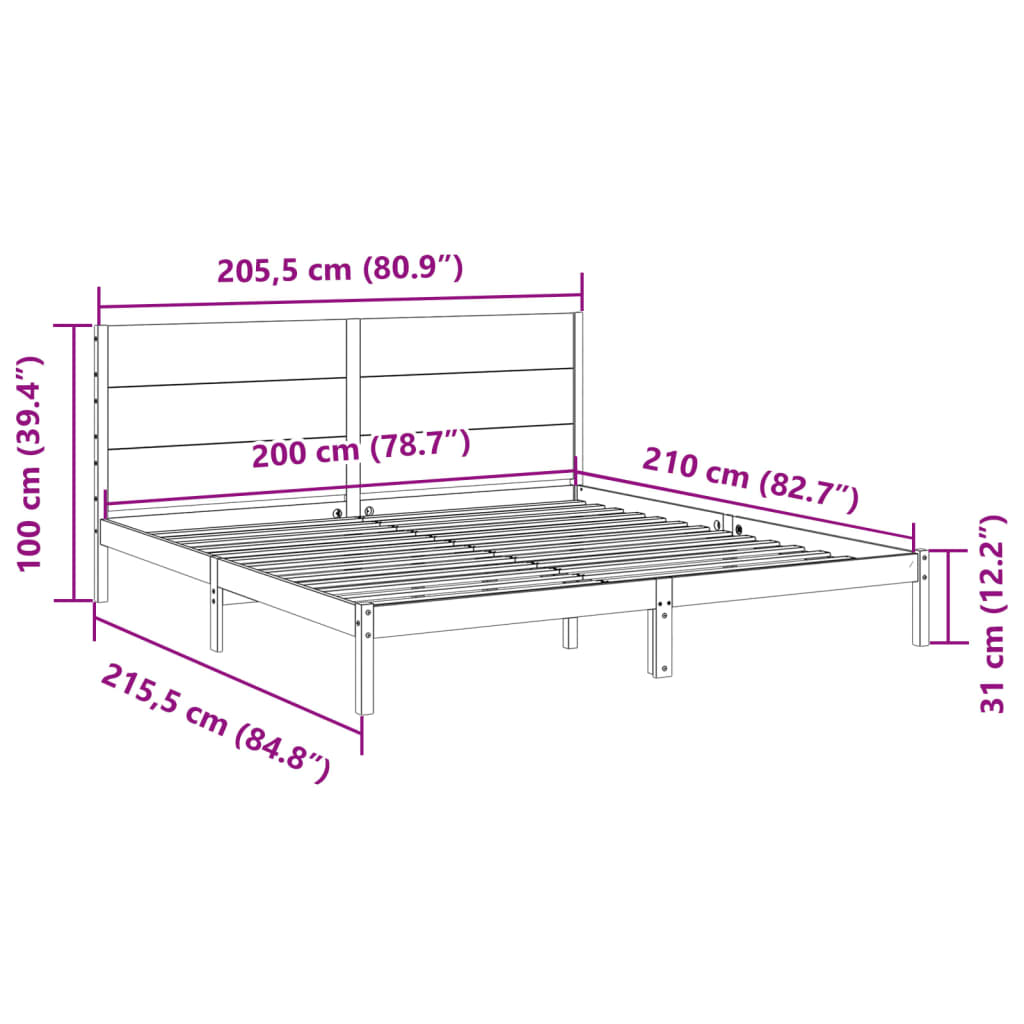 Cama extra longa sem colchão 200x210 cm madeira maciça