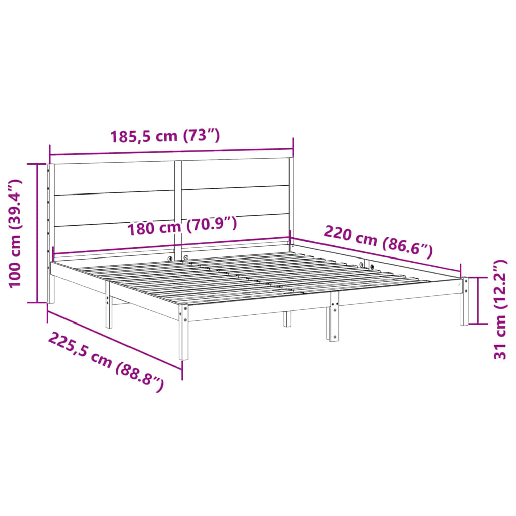 Cama extra longa sem colchão 180x220 cm madeira maciça