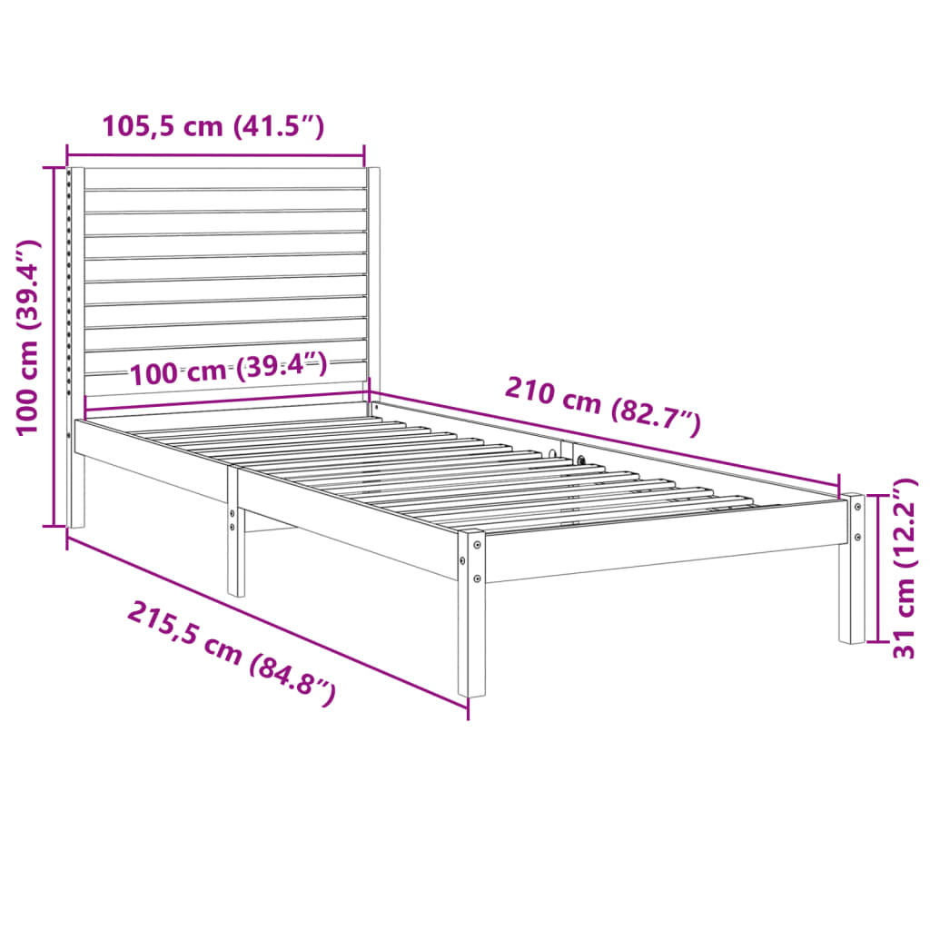 Cama extra longa sem colchão 100x210 cm madeira maciça