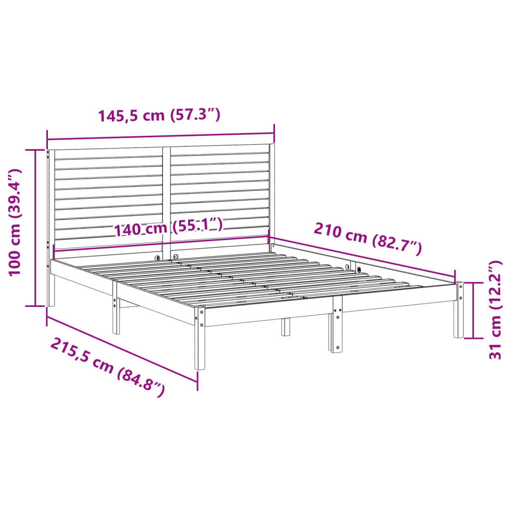 Cama extra longa sem colchão 140x210 cm madeira maciça