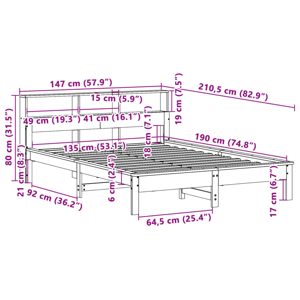 Cama sem colchão 135x190 cm madeira de pinho maciça