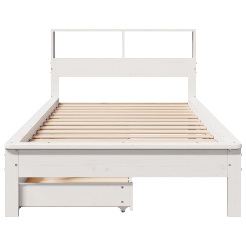 Cama com estante sem colchão 90x200 cm pinho maciço branco