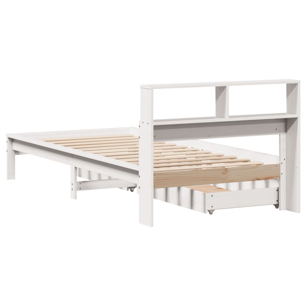 Cama com estante sem colchão 90x200 cm pinho maciço branco