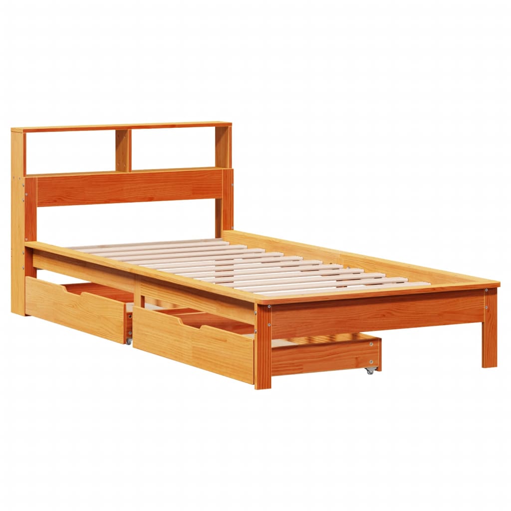 Cama com estante sem colchão 90x200cm pinho maciço castanho-mel