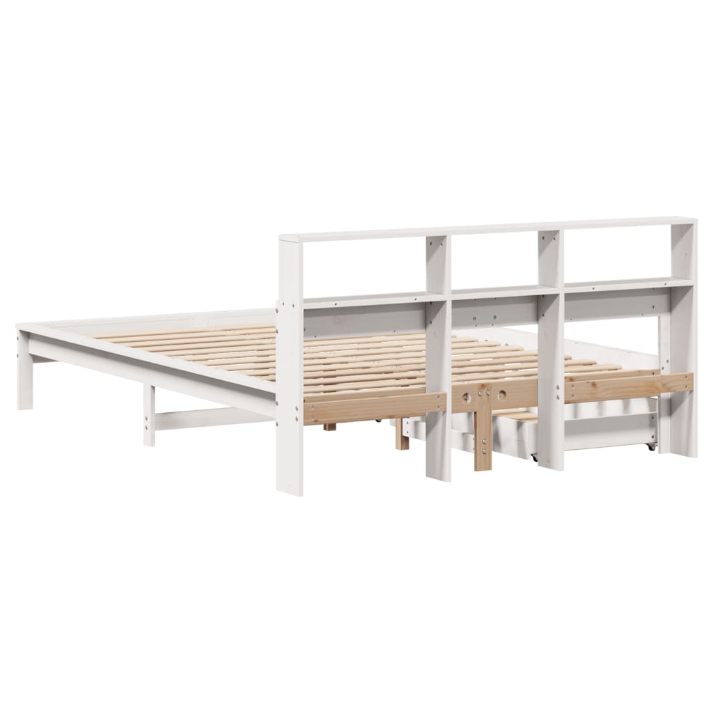 Cama com estante sem colchão 140x190 cm pinho maciço branco