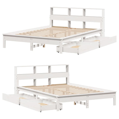 Cama com estante sem colchão 140x190 cm pinho maciço branco