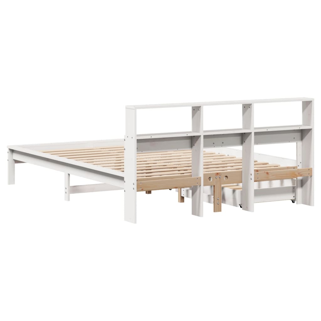 Cama com estante sem colchão 135x190 cm pinho maciço branco