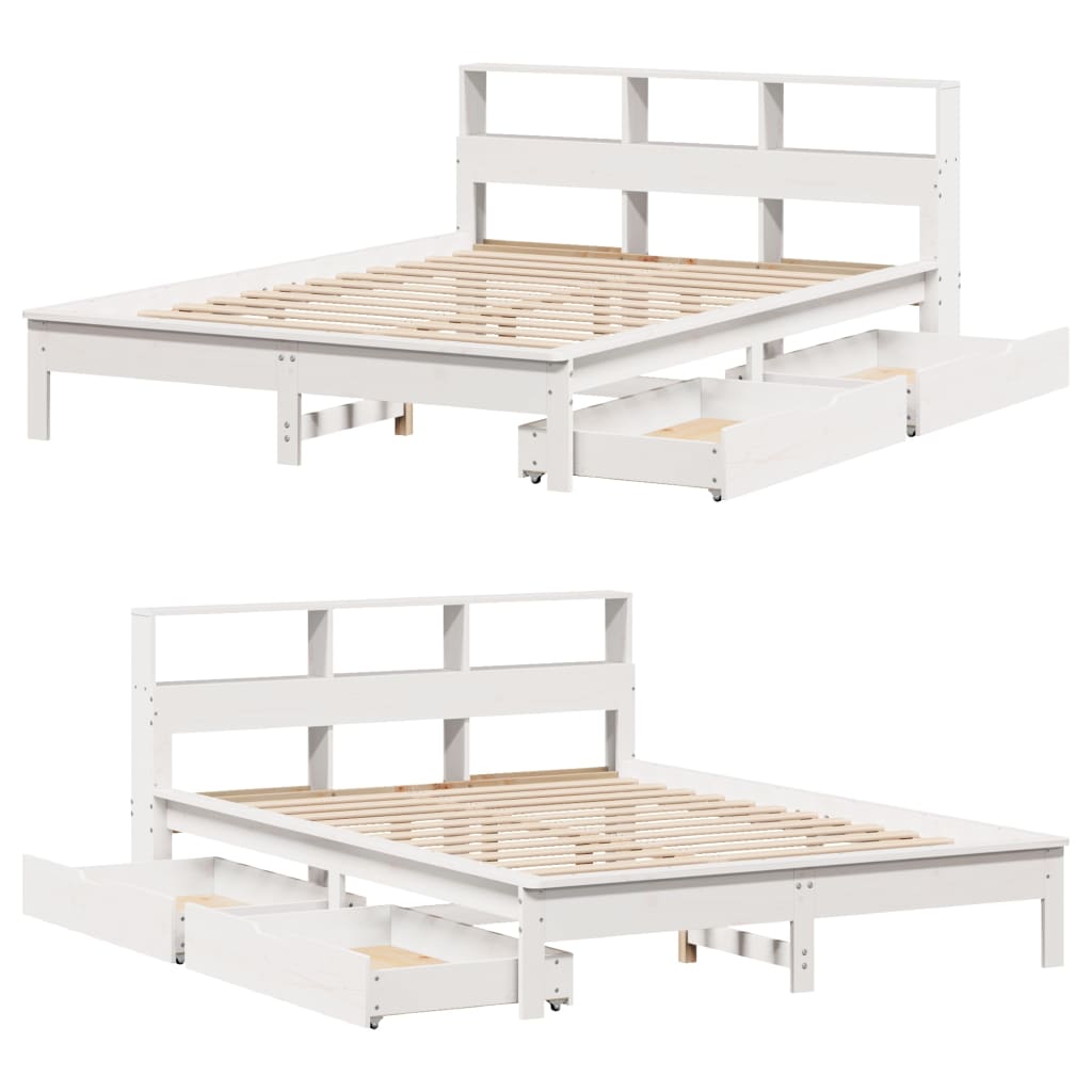 Cama com estante sem colchão 135x190 cm pinho maciço branco