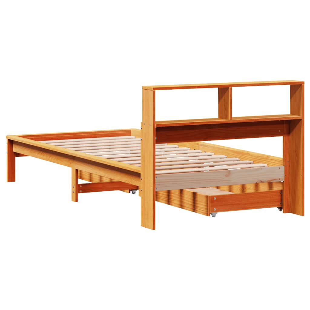 Cama com estante sem colchão 90x190cm pinho maciço castanho-mel