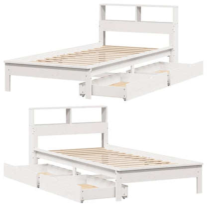 Cama com estante sem colchão 75x190 cm pinho maciço branco