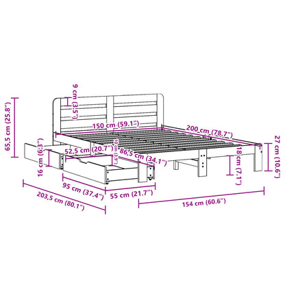 Cama sem colchão 150x200 cm madeira de pinho maciça branco