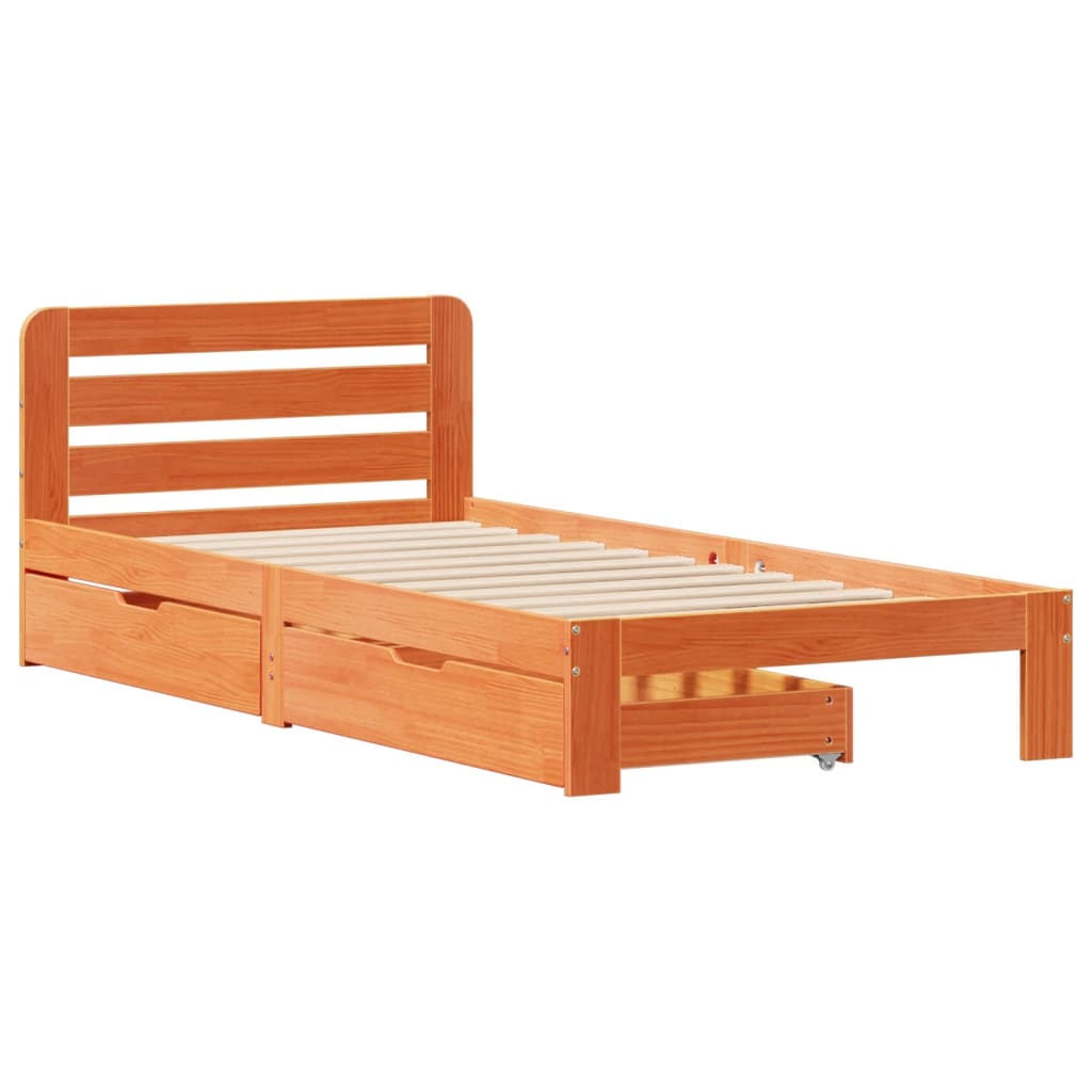 Cama sem colchão 75x190 cm madeira de pinho maciça castanho-mel